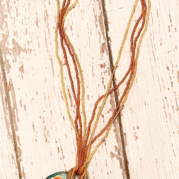 Beaded boho hippie gold color multi strand beads with pendant costume jewelry - Picture 3 of 4